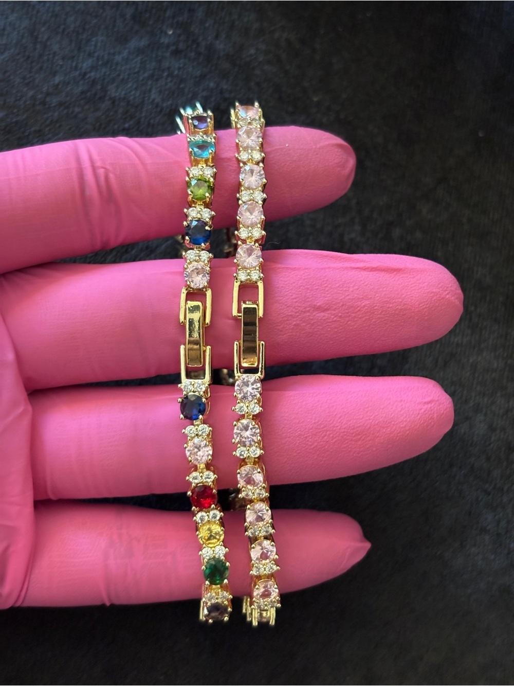 4.8mm Yellow Gold Multicolor & Pink CZ Tennis Bracelets 8 in. - Picture 7 of 8